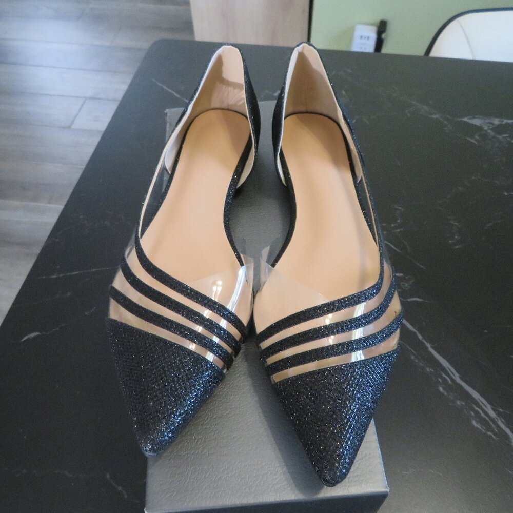 Pointed‎ flats women`s shoes black transparent Brand New size 9